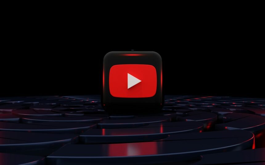 a red play button on a black background