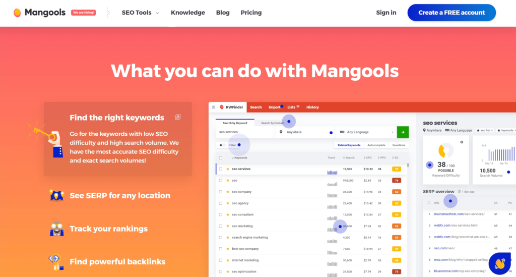 Mangools homepage screenshot